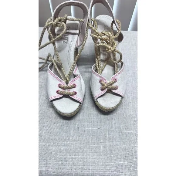 Schutz Women's Brynda Lace Up Espadrille Platform Wedges Cream Pink Size 6.5B - Picture 4 of 11